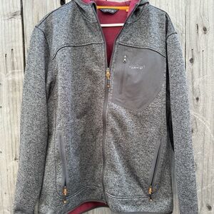 Orvis Charcoal Gray Men's Hooded Windproof Fleece Jacket size Large